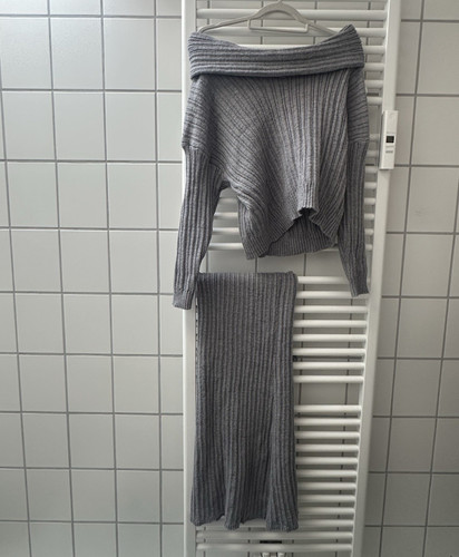 Damen strick zweiteilig grau - strick,